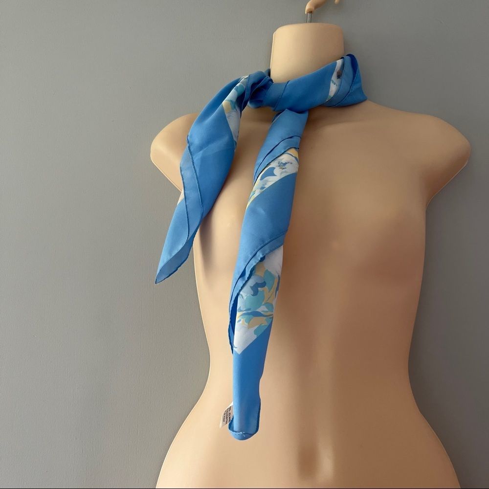 Vintage Elwin Blue Pink Floral Square Scarf Made in Italy